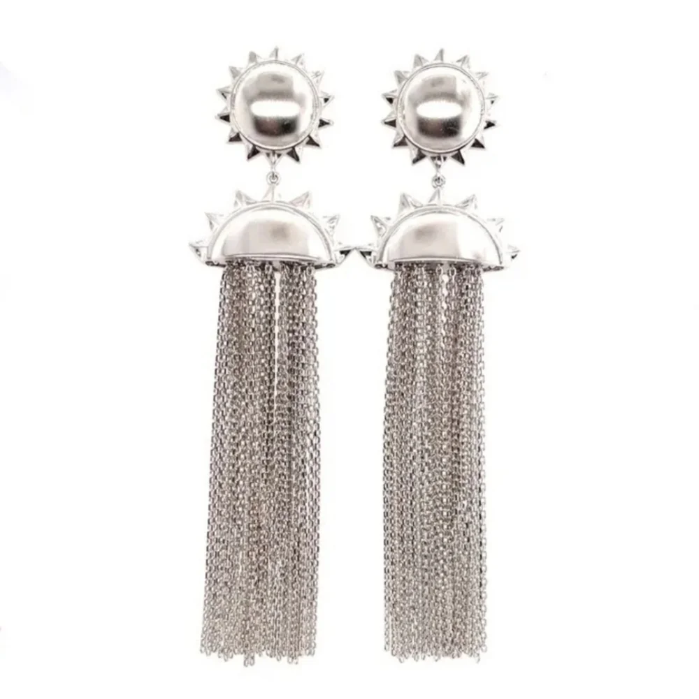 Kendra Scott Sienna Sun Statement Earrings in Rhodium Silver NWT